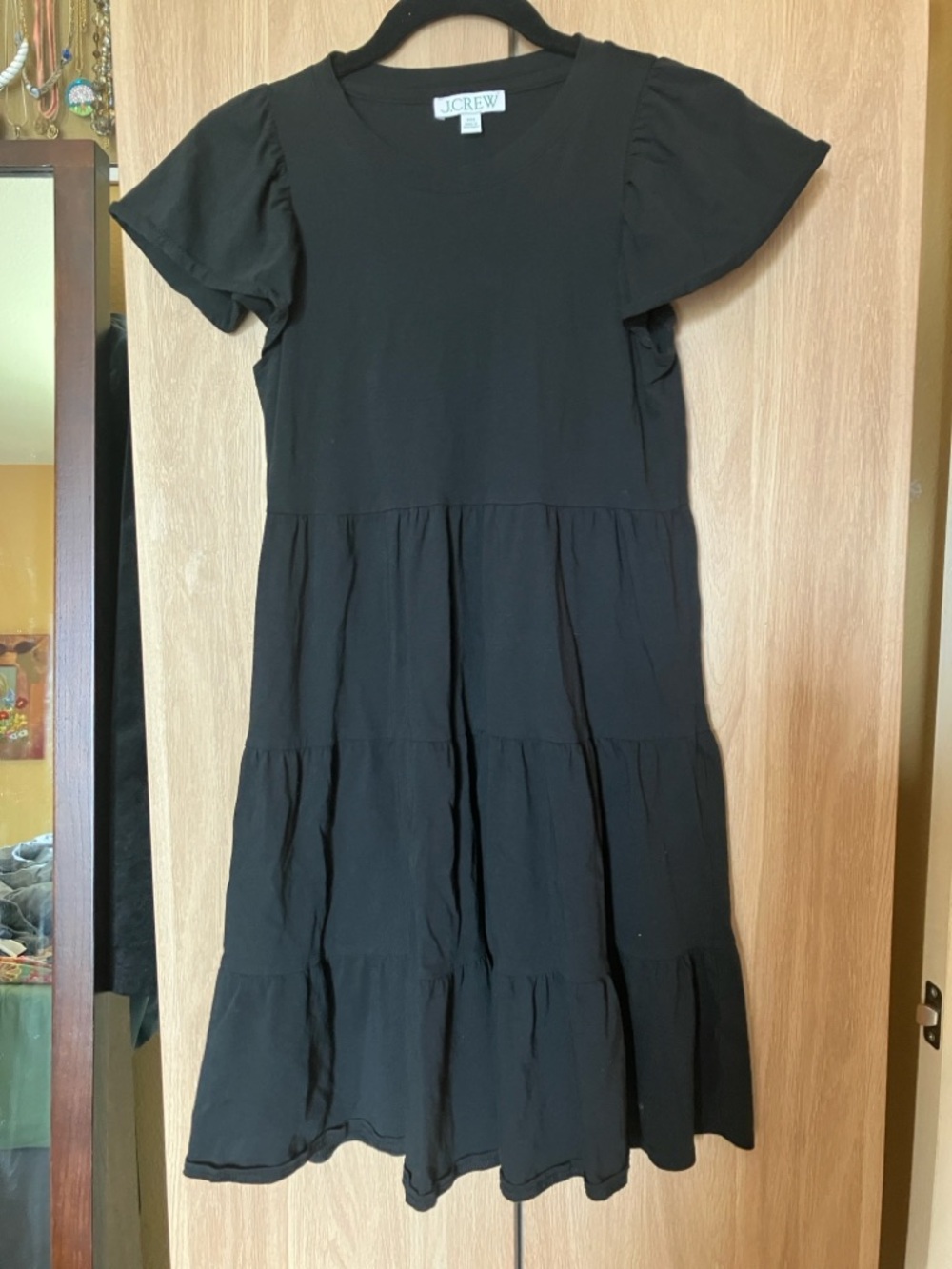J. Crew Black Tiered Short-Sleeve Midi Dress